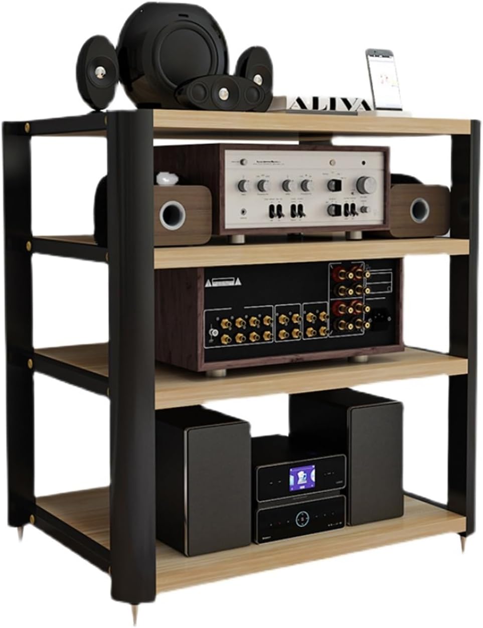 AV Media Stand,Floor-Standing 4-Tier Media Stand Audio/Video Rack,Audio and Video Equipment Storage Rack,Suitable for Offices and Study Rooms