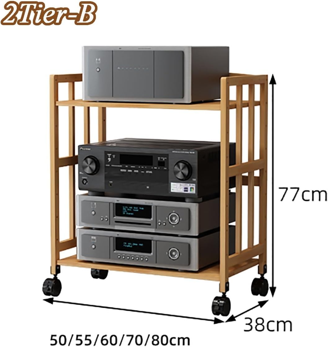 Rack AV Shelf Media Storage Cabinet, Stereo Equipment Storage Racks and Stands, Mobile Audio-Video Shelving with Wheels, Adjustable Audio Video Shelving