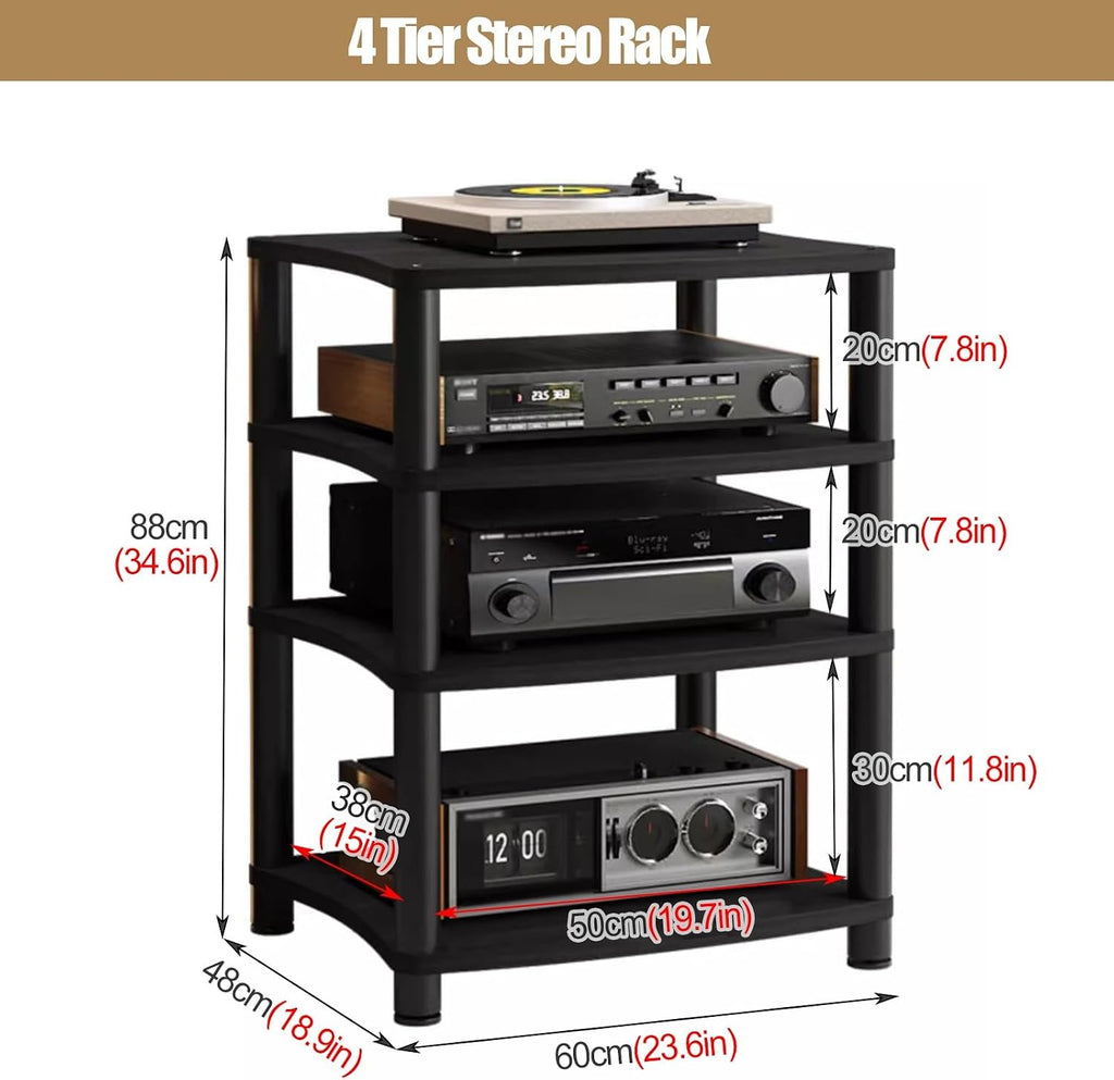 Stylish 2/4-Tier Wooden & Metal Stereo Stand for Small Spaces, Living Room, Bedroom - Heavy Duty AV Media Cabinet & Audio Equipment Rack
