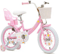 Bixike Girls Bike with Basket for Toddlers and Kids Aged 3-14 Years Old, 12 14 16 18 Inch with Training Wheels & Doll Seat, 20 Inch with Kickstand & Rear Rack, Princess Style Bicycle for Gift.