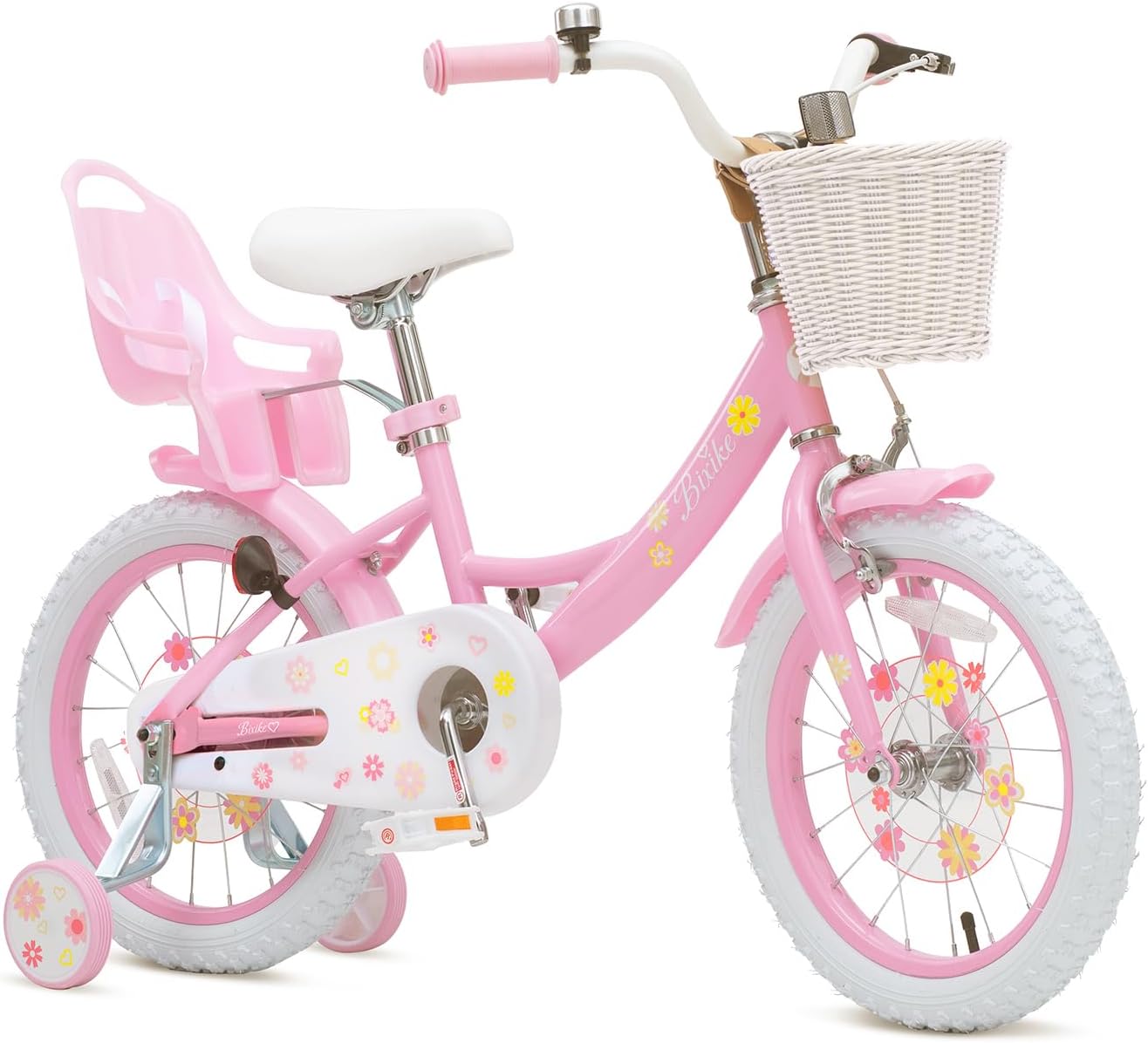 Bixike Girls Bike with Basket for Toddlers and Kids Aged 3-14 Years Old, 12 14 16 18 Inch with Training Wheels & Doll Seat, 20 Inch with Kickstand & Rear Rack, Princess Style Bicycle for Gift.