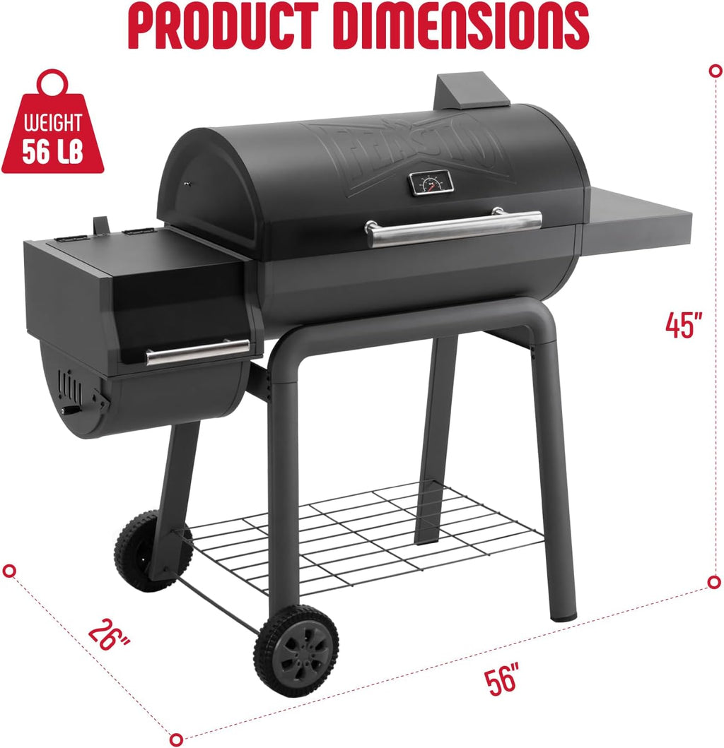 Feasto Heavy-Duty 30-Inch Charcoal Grill with Offset Smoker Grill, Side Table & 815 Sq. In Cooking Space, Outdoor BBQ Grill for Outdoor Barbecue in Backyard, Patio and Parties, Black