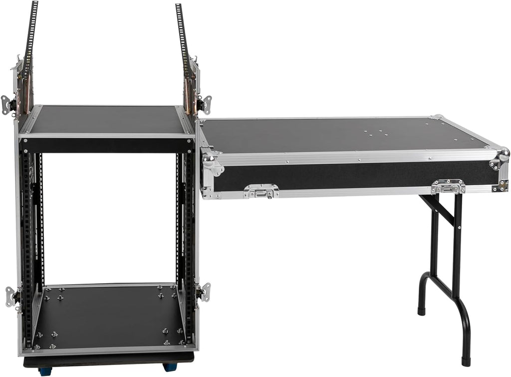 14U PA DJ Rack/Road ATA Case, Network & Stereo Rack with Slant Mixer Tops, Heavy-Duty DJ Work Table Rolling Studio Equipment Cabinet, Amplifier Mixer Storage Stand for Pro Tour Grade, Live Sound