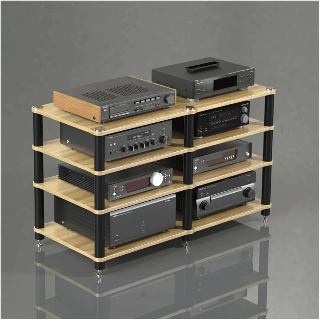 Audio Rack Multi Layer Stereo Rack Audio Equipment Rack Wooden Audio Rack Cabinet AV Cabinet Durable Audio Component Rack Media Rack(Natural,4 Tier)