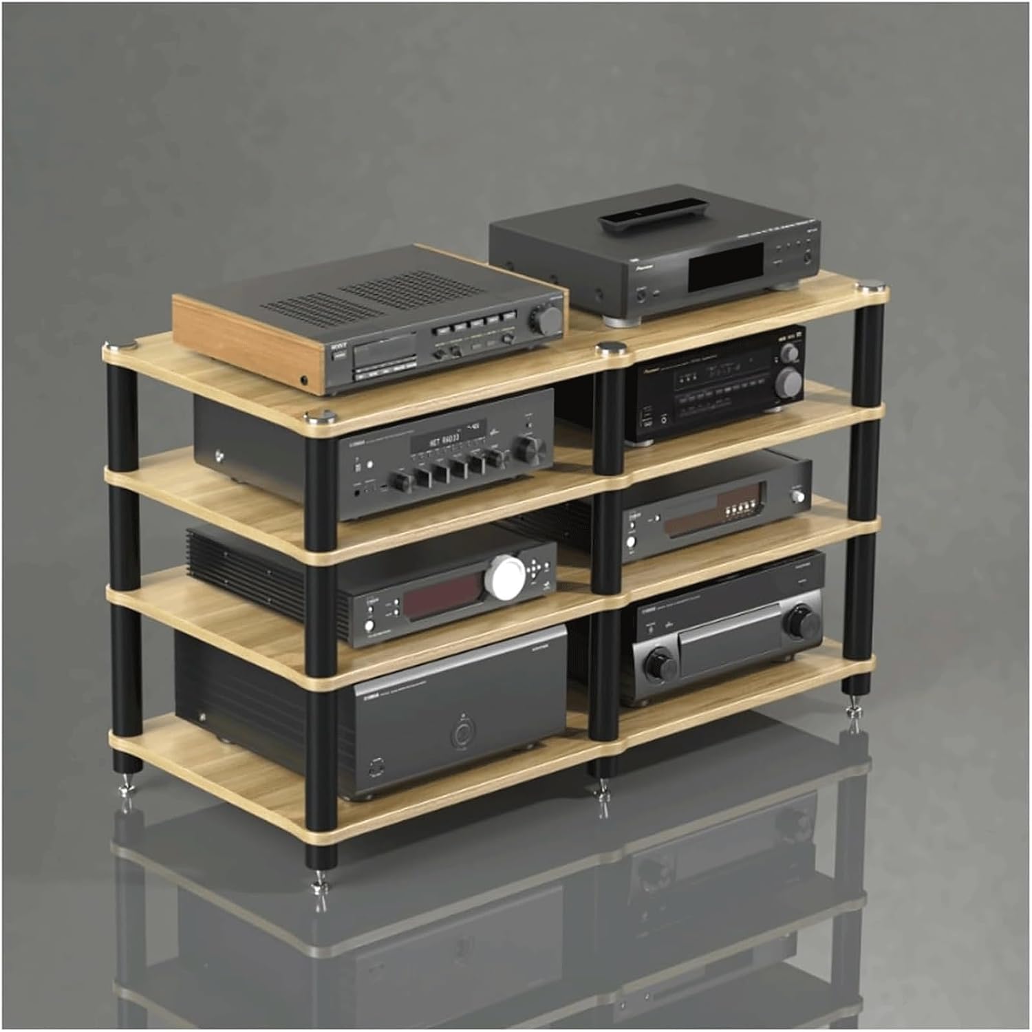 Audio Rack Multi Layer Stereo Rack Audio Equipment Rack Wooden Audio Rack Cabinet AV Cabinet Durable Audio Component Rack Media Rack(Natural,4 Tier)