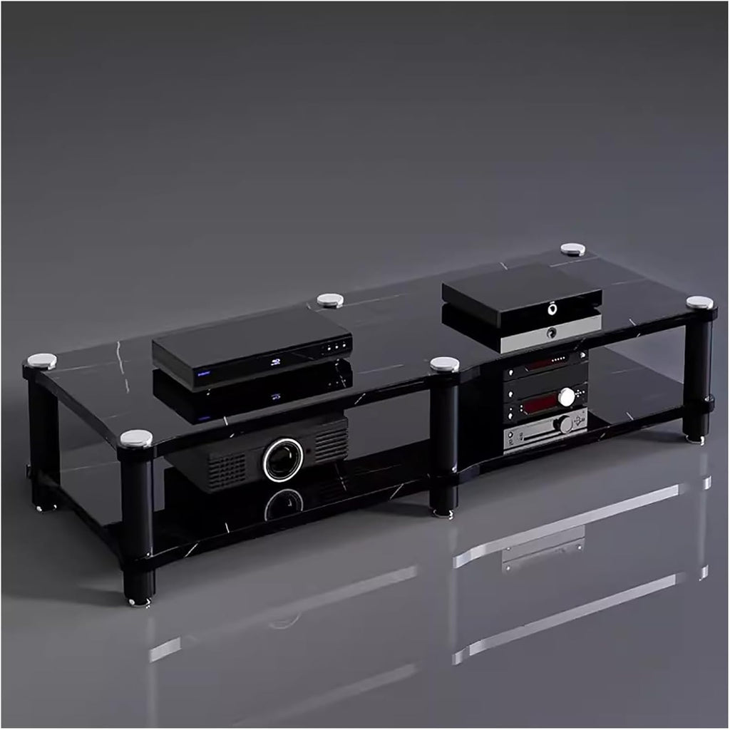YLLFFLL 120cm Long Media Stand Audio/Video Component Cabinet, Home Stereo Racks and Stands, Heavy Duty Upright Modern Audio Equipment Rack, Open-Ended Modular Unit(Black-#2,2 Tier)