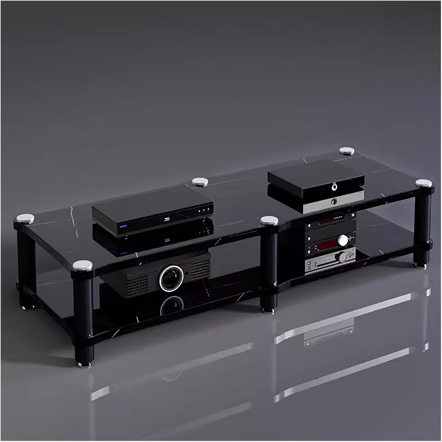 YLLFFLL 120cm Long Media Stand Audio/Video Component Cabinet, Home Stereo Racks and Stands, Heavy Duty Upright Modern Audio Equipment Rack, Open-Ended Modular Unit(Black-#2,2 Tier)