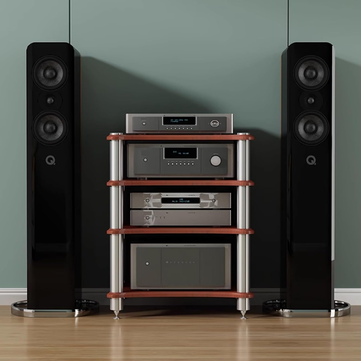 1 2 3 4 Tier Audio Rack, Sturdy AV Media Stand Storage Cabinet Corner Shelf for Stereo, CD Player, Gaming & Home Theater Equipment(Natural,2layer)