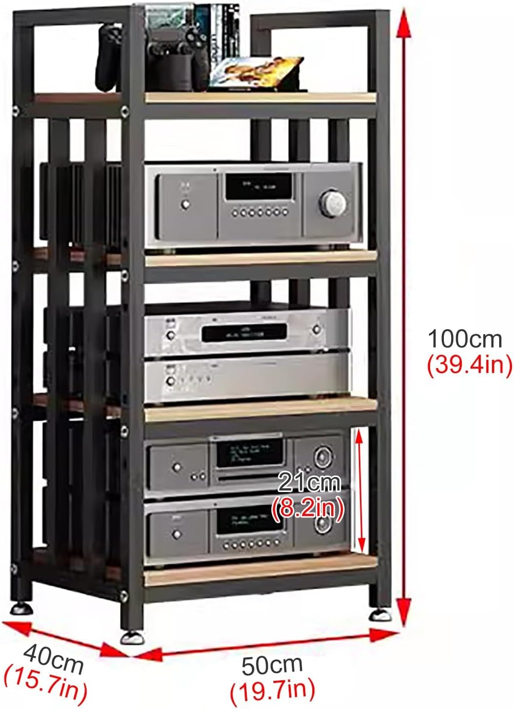 Home Office Living Room Stereo Component Cabinet Media Stand Freestanding, Modern Audiovideo Shelving 4 Shelf Unit Racks, Openended Electronics Equipment Shelf,White#4,50x40x100cm