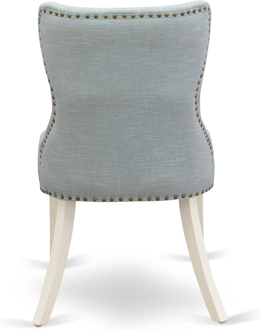 East West Furniture AMSI3-LWH-15 3 Piece Dining Table Set for Small Spaces Contains a Round Kitchen Table with Pedestal and 2 Baby Blue Linen Fabric Parsons Chairs, 36x36 Inch, Linen White