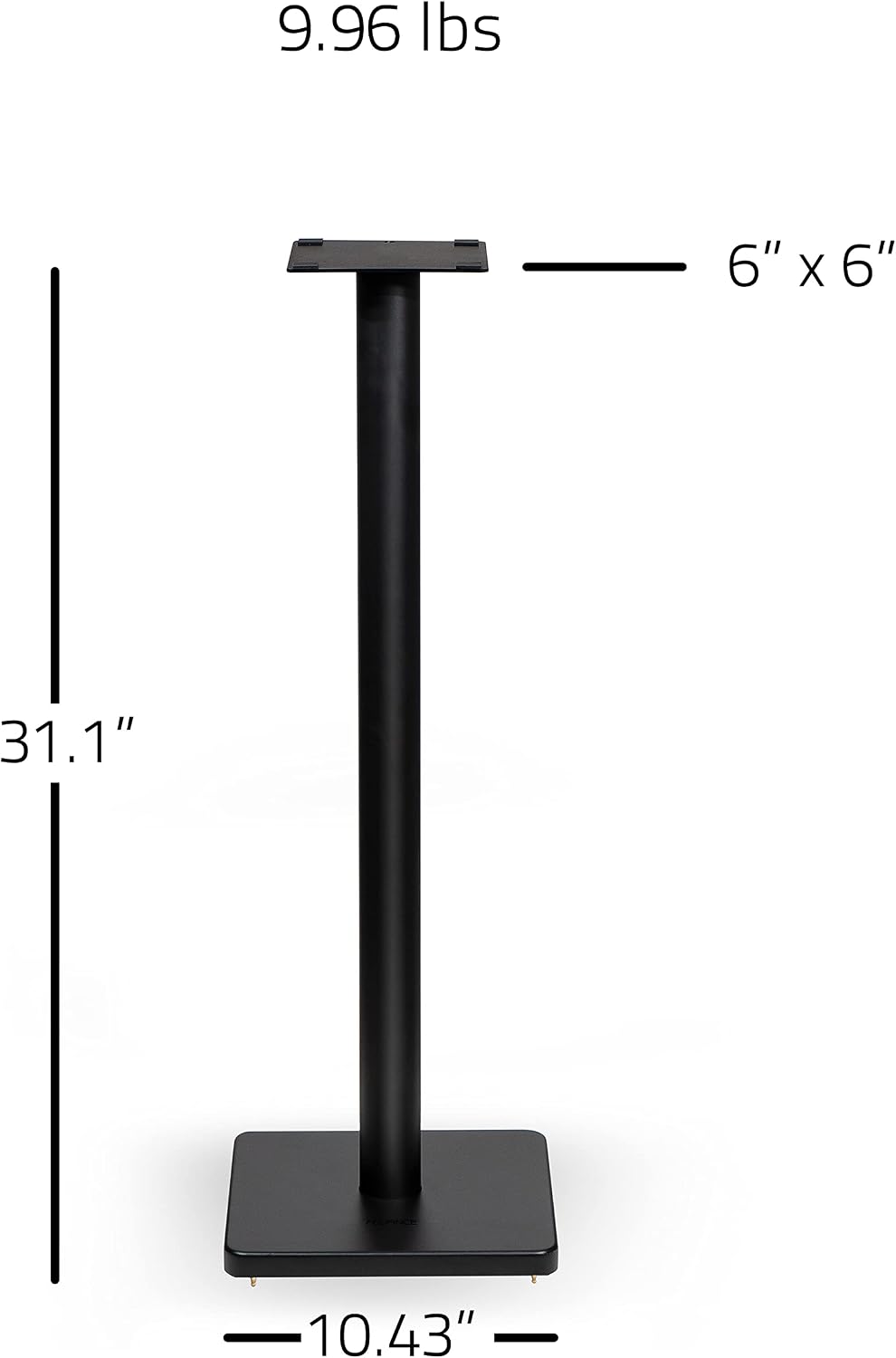 Fluance Floor Speaker Stands for Surround Sound and Bookshelf Speakers with Solid Construction, Adjustable Floor Spikes, Rubber Isolation Feet, Cable Management, Square Base - Matte Black/Pair (SS05S)