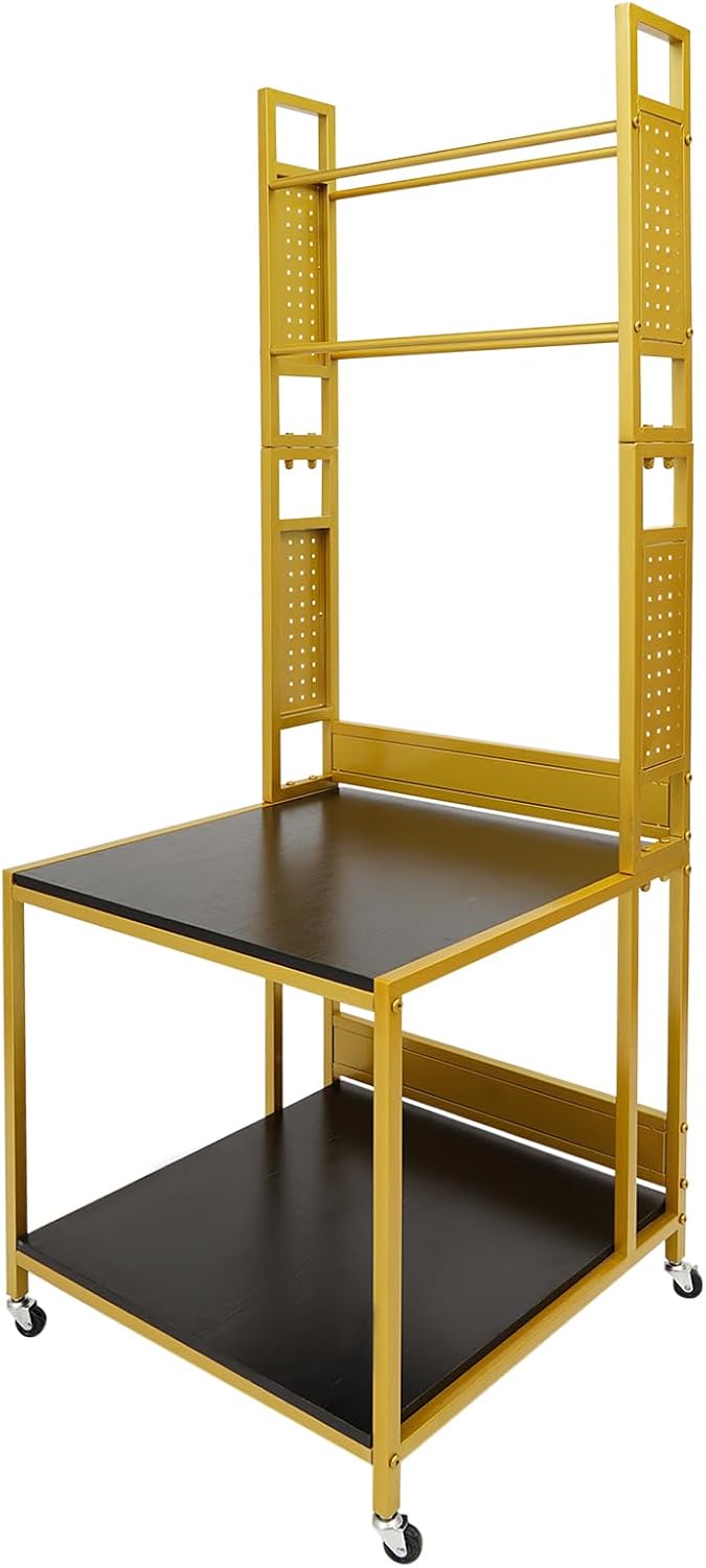 3D Printer Stand with Filaments Storage, 2-Tier 3D Printer Table Cart Desk with Wheels for Workshop Studio Office, 23.6' X 23.6' X 69', 110lbs Capacity (Gold)
