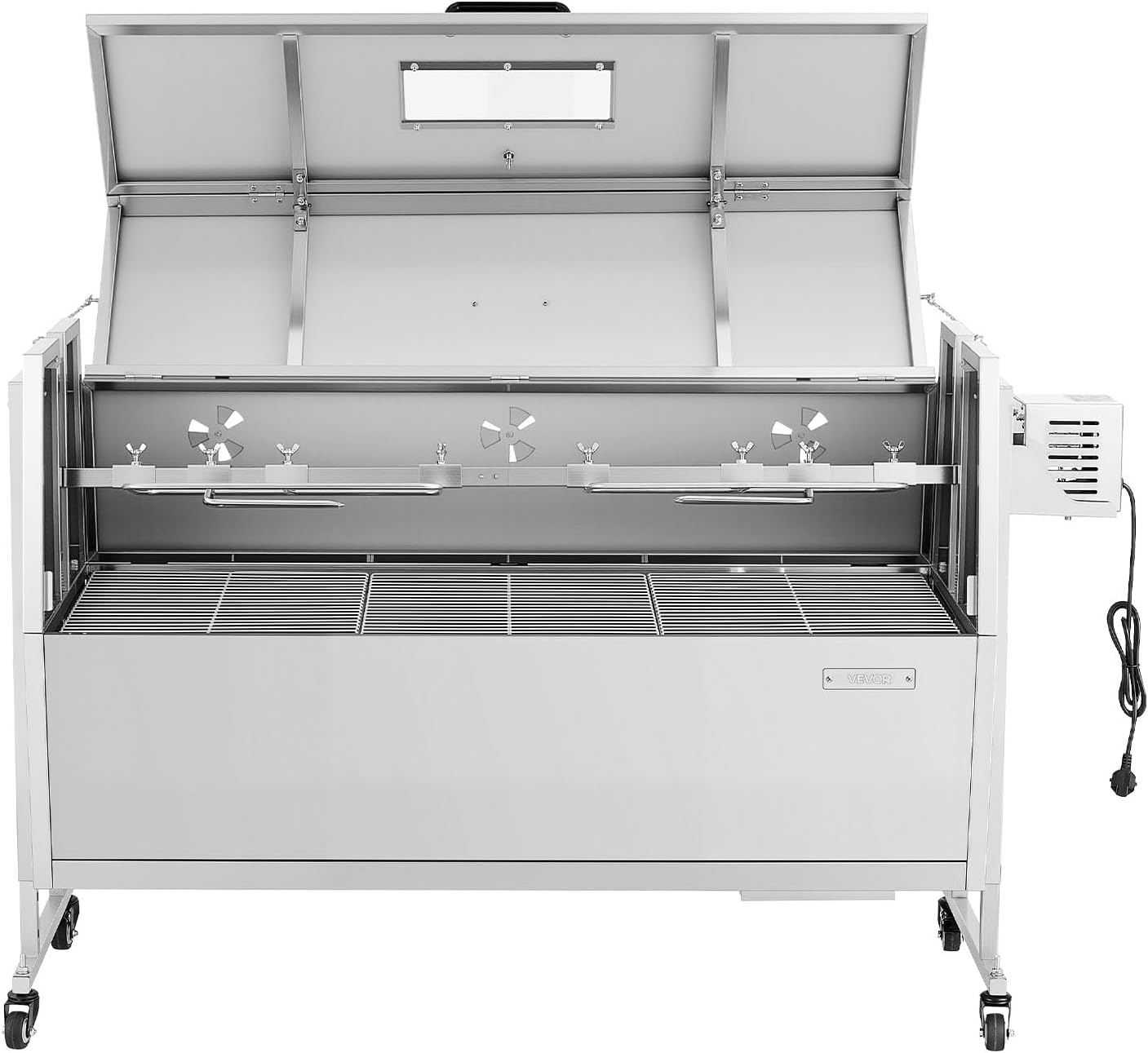 VEVOR Rotisserie Grill, 46in BBQ Outdoor Pig & Lamb Spit Roaster, Charcoal Spit Roaster with 132 LBS Capacity, Wheels & 4-Level Height, Stainless Steel Rotisserie Grill Kit for Camping Outdoor Parties
