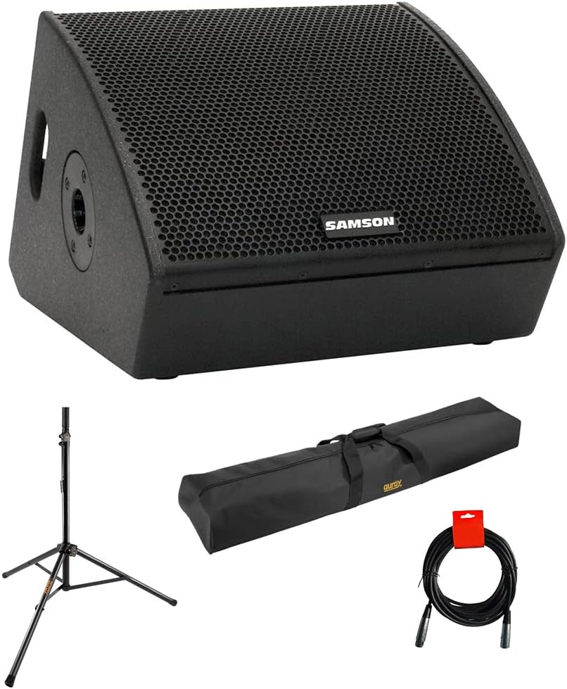 Samson RSXM10A - 800W 2-Way Active Stage Monitor (10') Bundle with Auray Speaker Stand Bag 51', Auray SS-47S Speaker Stand, and XLR-XLR Cable