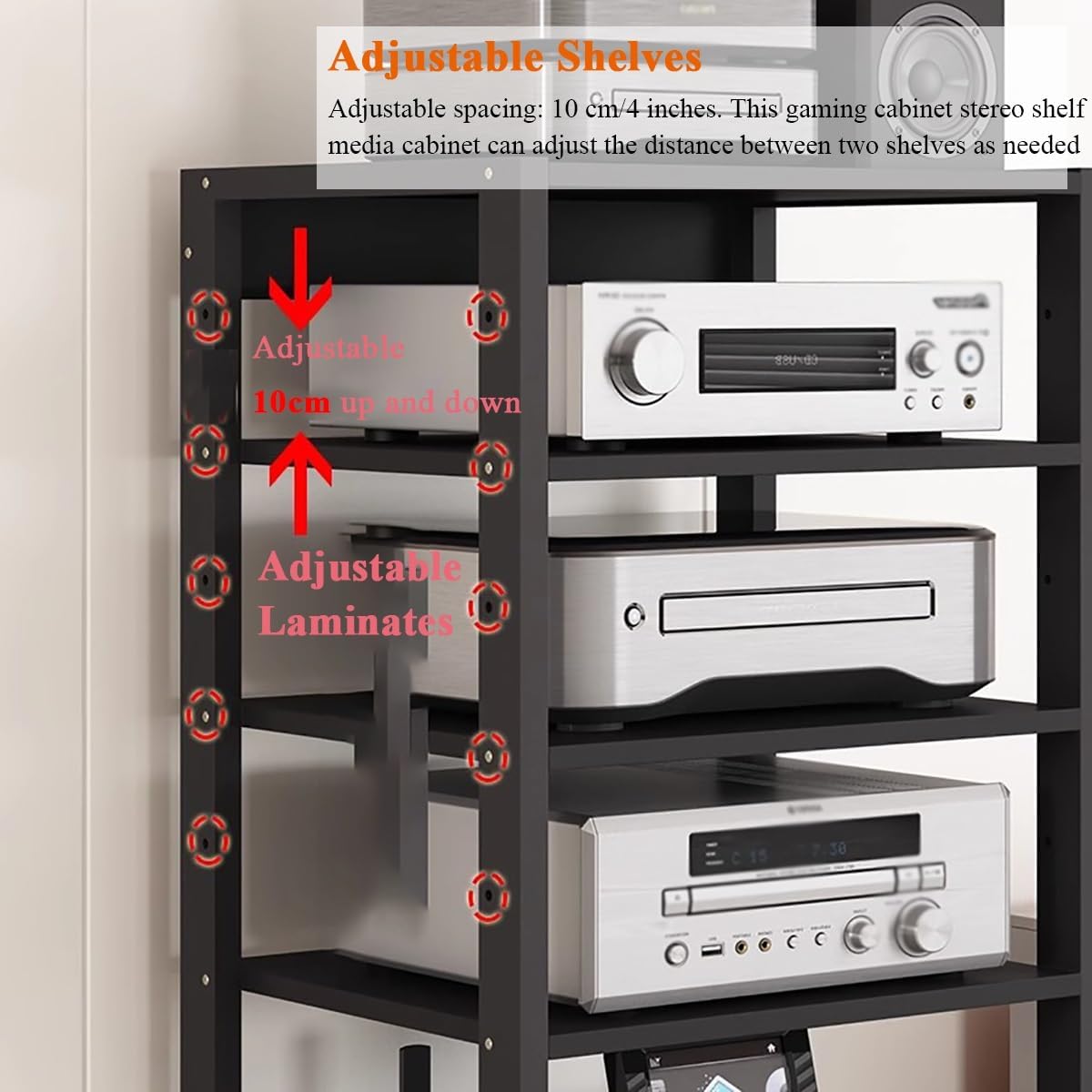 Media Stand 7 Tier 55 Inch Tall Audio Equipment Rack Rolling Cart, Large Stereo Cabinets Turntable Record Player Shelf Av Media Tower with Storage, Office Home Bedroom Li,Black7 Tier