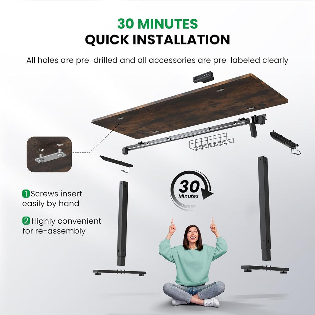 SIAGO Electric Standing Desk Adjustable - 48 x 24 Inch Sit Stand up Desk with Cable Management - 3 Memory Preset Adjustable Height Table
