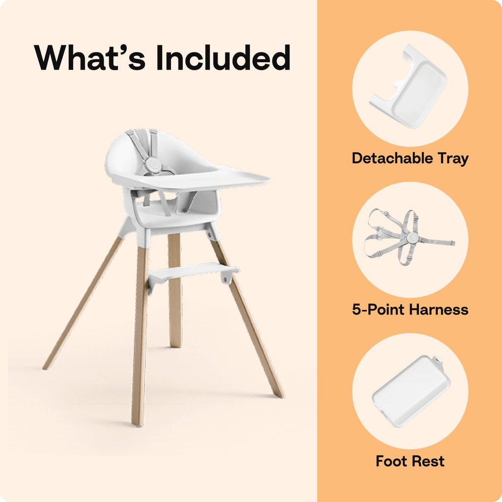 Stokke Clikk High Chair, Fjord Blue - All-in-One High Chair with Tray + Harness - Light, Durable & Travel Friendly - Ergonomic with Adjustable Features - Best for 6-36 Months or Up to 33 lbs