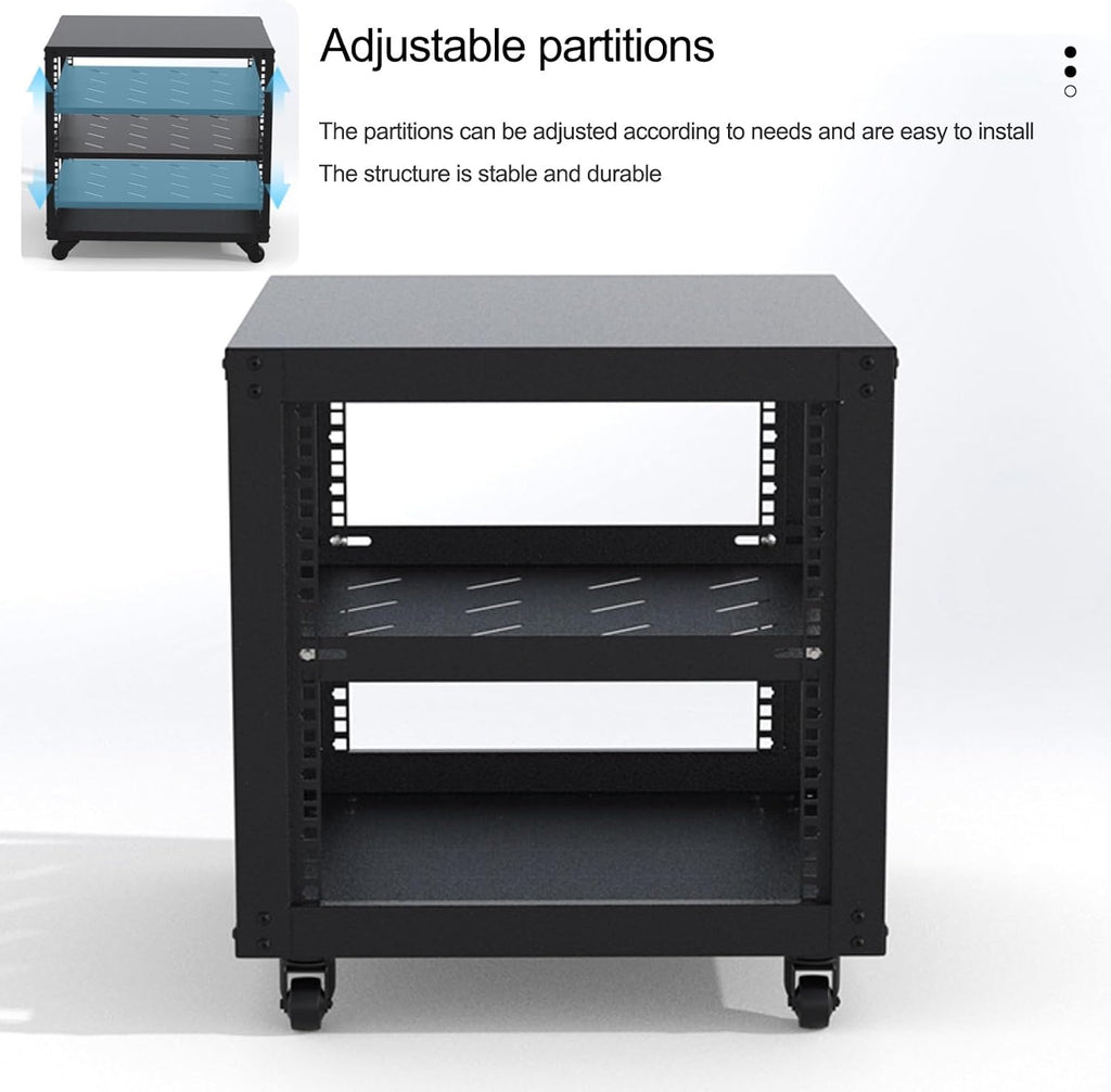 Audio Rack AV Media Stand Audio Stand with Wheel, Media Storage Cabinet Adjustable Entertainment Video Game Equipment Console Shelf, Corner Entertainment Center