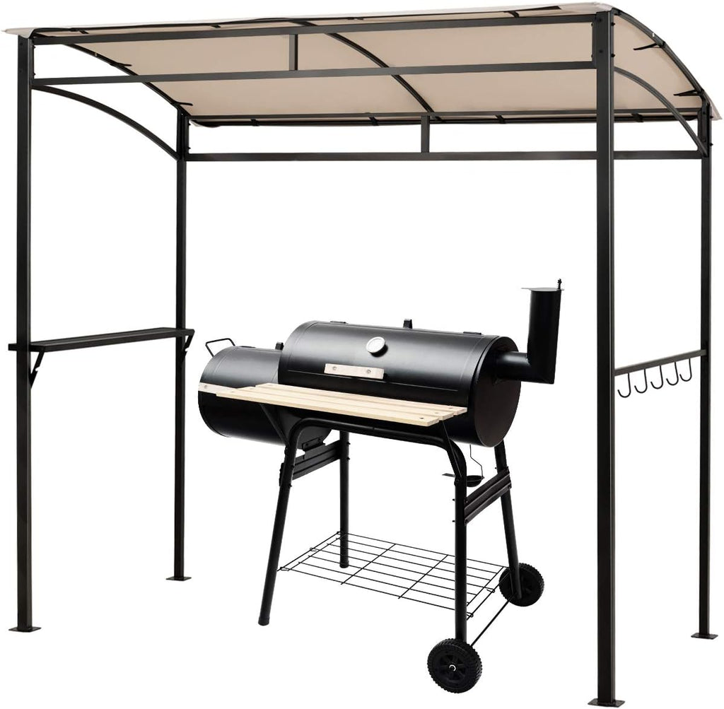 Tangkula 7ft Grill Gazebo, Patio Barbecue Canopy with Serving Shelf and Storage Hooks, Curved Grill Shelter w/Heavy-Duty Steel Frame Sunshade Gazebo for Outdoor Garden (Beige)