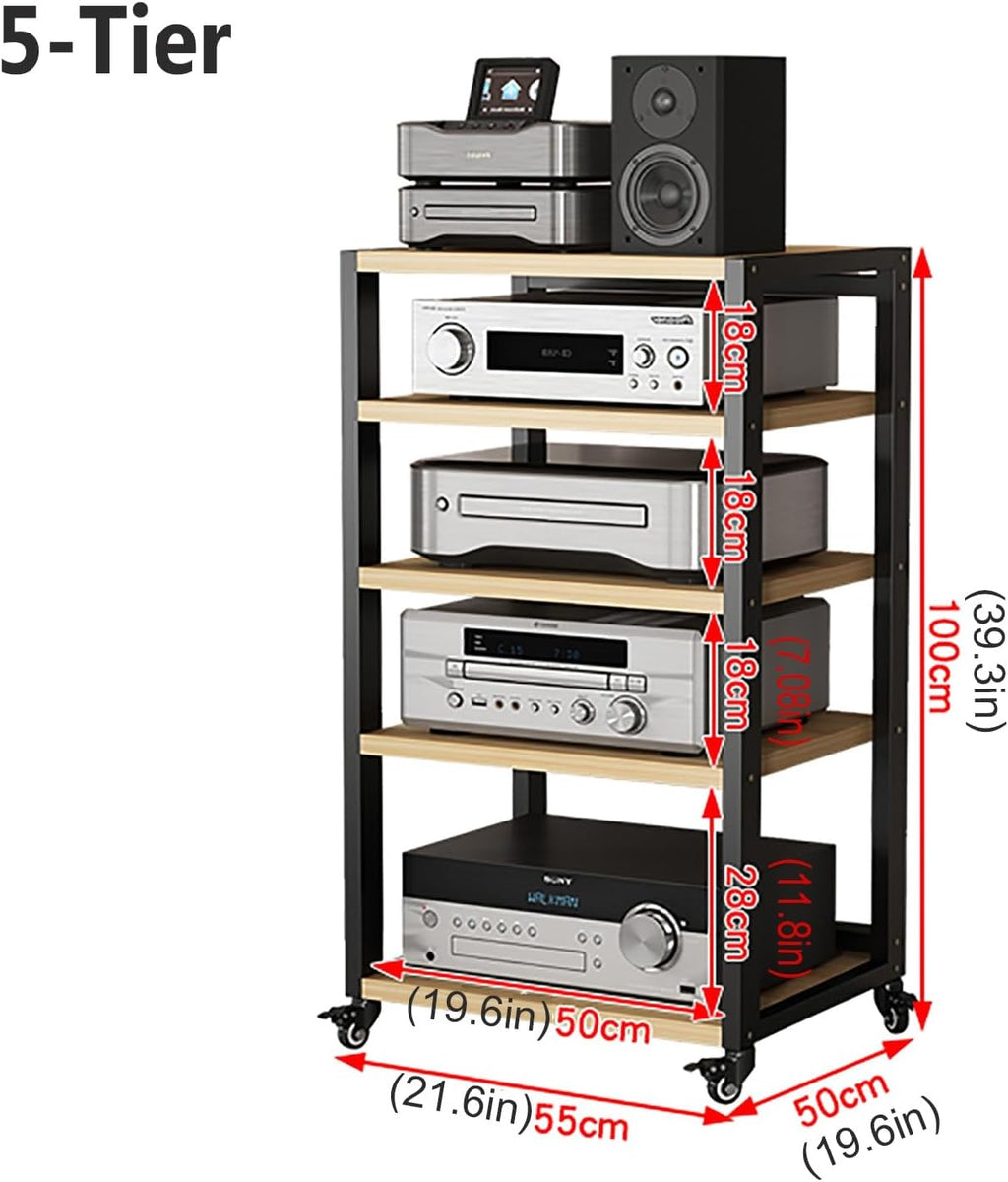 XingLi 5-Tier AV Media Cabinet Stand Audio/Video Component Cabinet Stereo Rack Audio Tower Multi-Function Open Storage Shelf,for Home/Office/DJ/Theater