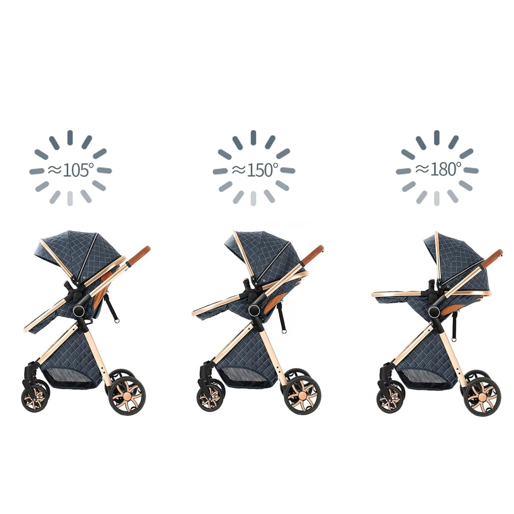 2 in 1 Baby Stroller, Convertible Foldable Standard Stroller, Reversible Pushchair Infant Buggy Carriage, Portable High Landscape Pram for Toddler Newborn, Aluminum Alloy (225 Khaki)