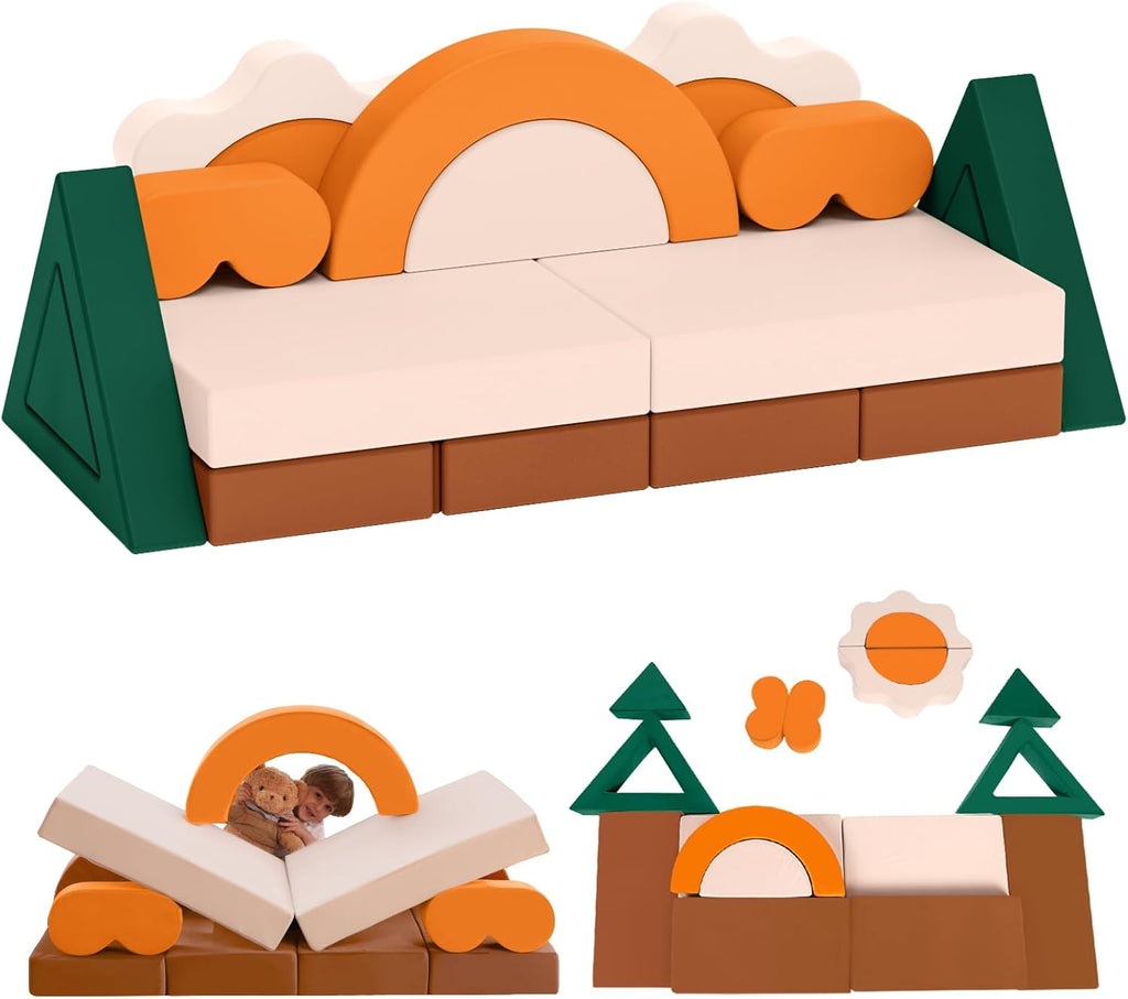 Erament 18PCS Modular Kids Play Couch - Junlge Theme Toddler Couch Building Fort, Convertible Sofa Multifunctional Kids Sofa, Toddler Baby Playroom/Bedroom Furniture for Playing, Sleeping