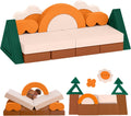 Erament 18PCS Modular Kids Play Couch - Junlge Theme Toddler Couch Building Fort, Convertible Sofa Multifunctional Kids Sofa, Toddler Baby Playroom/Bedroom Furniture for Playing, Sleeping