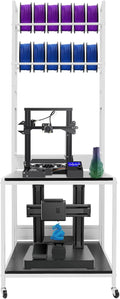 3D Printer Stand with Filament Storage, Heavy Duty 2-Tier Mobile Printer Table with Wheels, 110Lbs Capacity 3D Printer Table with Filament Spool Holder Rack for Workshop Studio Office Home (White)