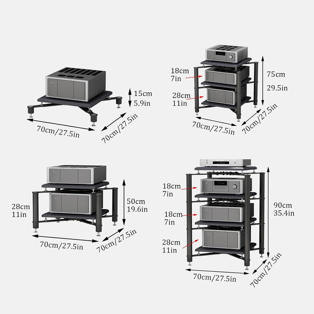 Modern Audio Video Stand, 2-Tier Media Storage Cabinet, Corner Shelf Entertainment Center, Metal Frame with Shock-Absorbing Nails, Silver Finish, 70x70x50CM