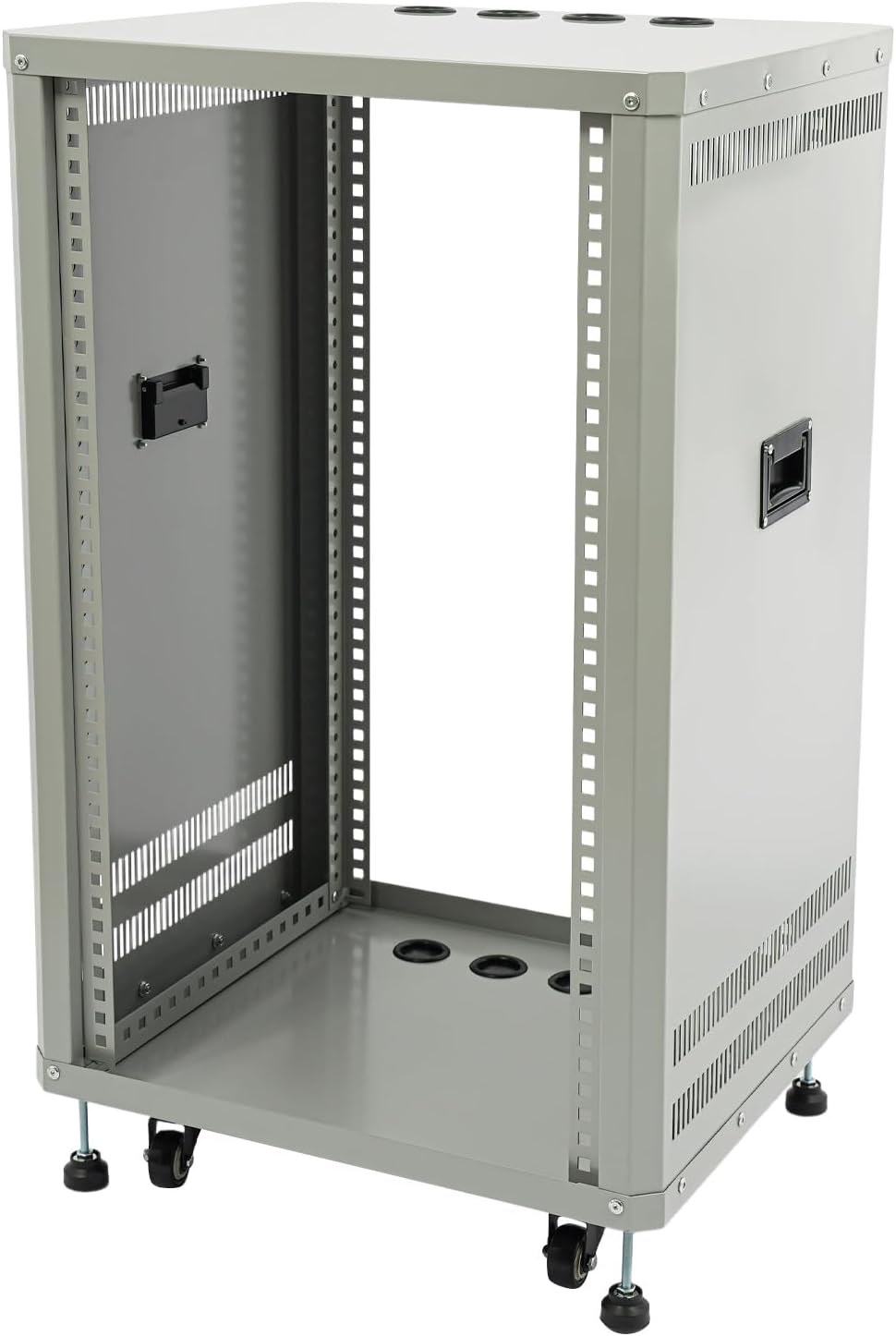 Network Audio Rack with Wheels, Steel Server Rack Cabinet for AV Equipment, Amplifiers, Network Gear, Rolling Universal Rack with Cable Management & Ventilation (Gray, 18U)
