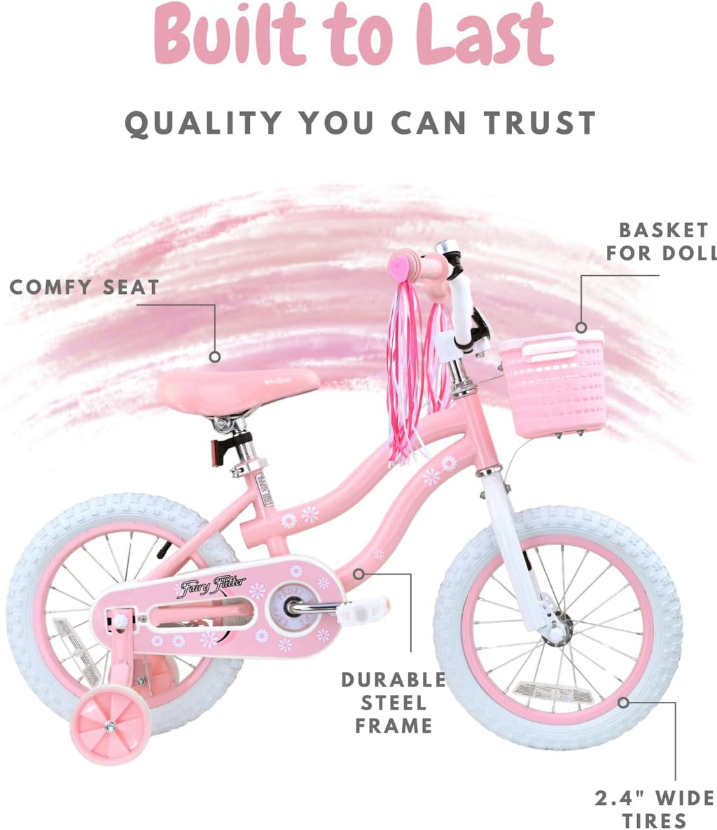 bicystar Girls Bike for Kids Ages 2-8 Years, 12 14 16 18 Inch Kids Bike with Training Wheels, Basket & Streamers, Pink Little Girls Bicycle with Coaster Brake, Birthday Gift