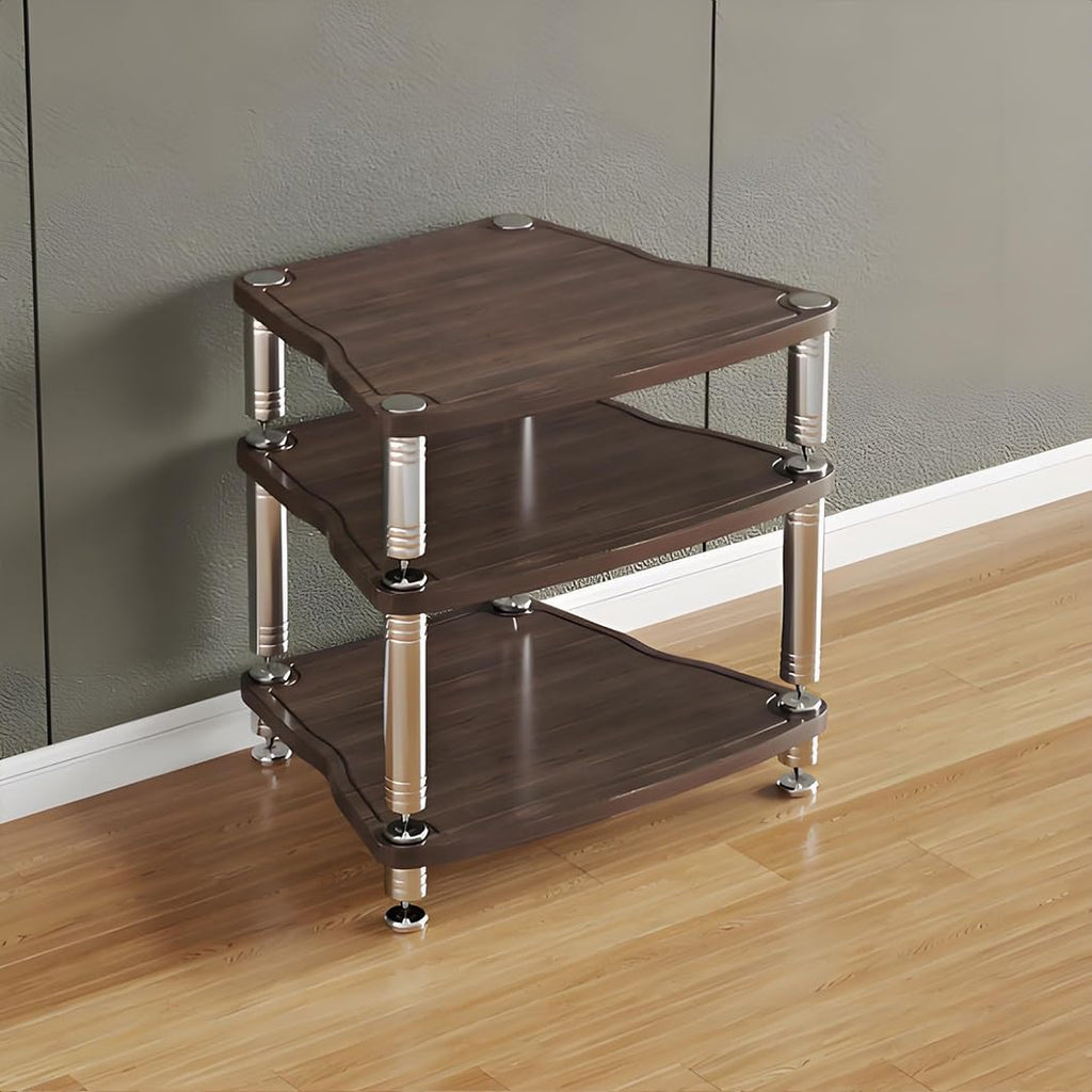 4-Layer HiFi Audio Rack, Media Storage Cabinet with Shock-Absorbing Feet, MDF Stereo Equipment Stand, Walnut Finish, 25.5'x26.1'x24.2', Perfect for Power Amplifiers and Media Players