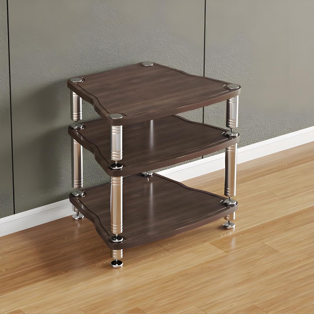 4-Layer HiFi Audio Rack, Media Storage Cabinet with Shock-Absorbing Feet, MDF Stereo Equipment Stand, Walnut Finish, 25.5'x26.1'x24.2', Perfect for Power Amplifiers and Media Players