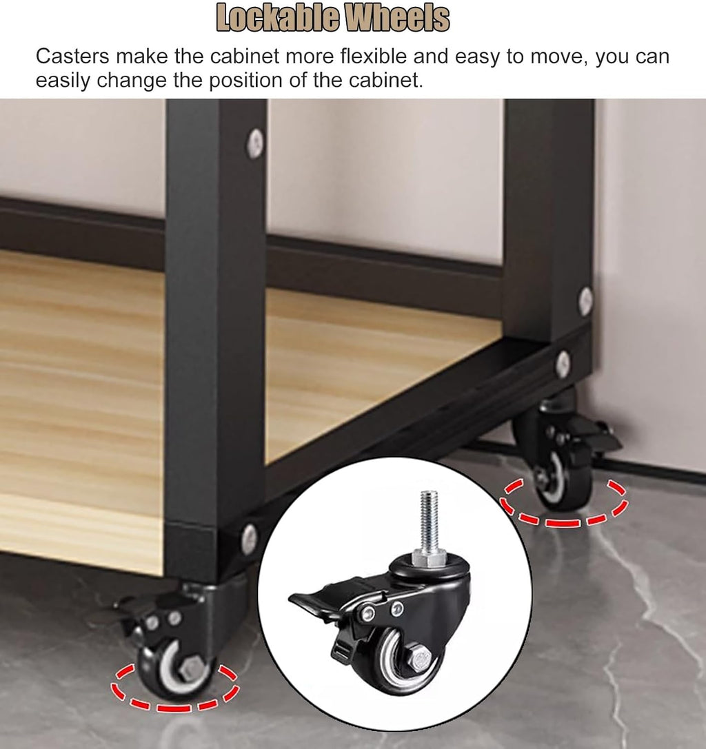 JYHHCYS Tall Stereo Racks and Stands on Wheels Media Storage Cabinet Rack, Black Modern Entertainment Stereo Components Stand, Audio Video Equipment Rack (Size : 8 tier-60cm Wide)