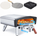 MELLCOM 20 Inch Outdoor Gas Pizza Oven, 360° Auto Rotating Pizza Stone with Pull Out Handle, Includes Pizza Peel & Carry Bag, Portable Stainless Steel Propane Pizza Oven for Backyard, Camping, Grill