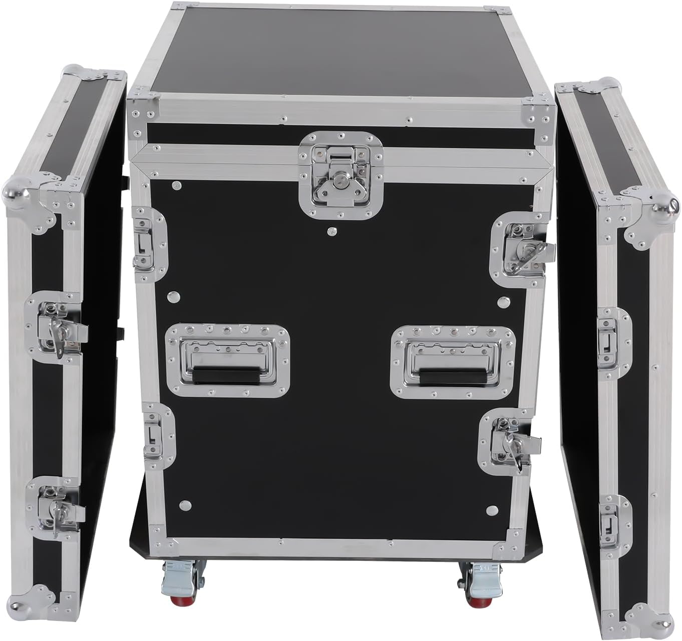 14U PA DJ Rack/Road ATA Case, Network & Stereo Rack with Slant Mixer Tops, Heavy-Duty DJ Work Table Rolling Studio Equipment Cabinet, Amplifier Mixer Storage Stand for Pro Tour Grade, Live Sound