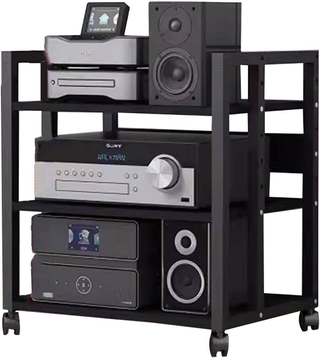 5/4/3/2-Tier AV Media Stand Vertical Storage Cabinet, Office Home Classroom Stereo Rack System Cabinet Adjustable, Mobile Audio Equipment Rack, Portable Record Player Amplifiers Shelf(3 Tier 58.5cm Ta