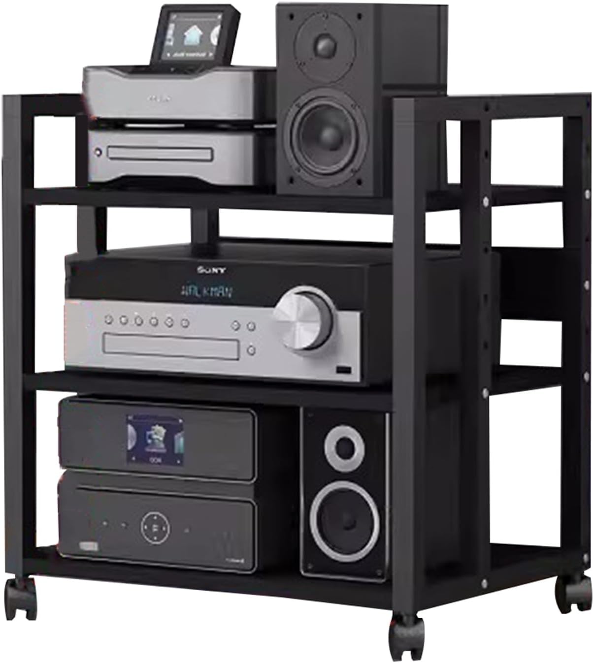 5/4/3/2-Tier AV Media Stand Vertical Storage Cabinet, Office Home Classroom Stereo Rack System Cabinet Adjustable, Mobile Audio Equipment Rack, Portable Record Player Amplifiers Shelf(3 Tier 58.5cm Ta