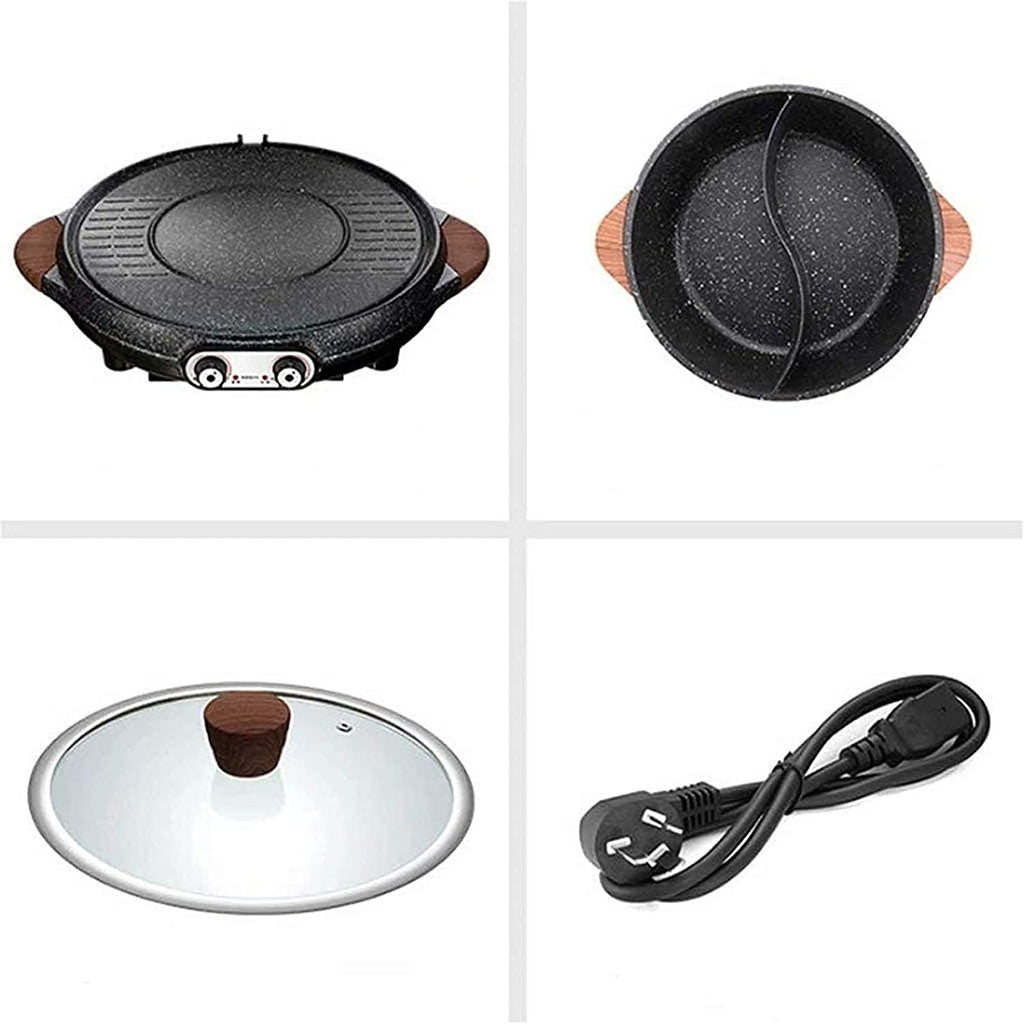 Korean BBQ Grill Electric Grill Indoor Multifunctional Hot Pot Teppanyaki Intelligent Temperature Control Grill & Shabu Shabu Pot with Divider for Family Gatherings,2100W,