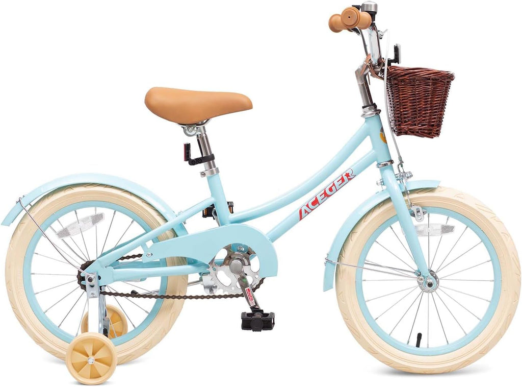 ACEGER Retro Princess Kids Bike with Basket for 3-12 Years Old Girls, Included Coaster Brake & Caliper Brake, 14 16 18 Inch with Training Wheels, 20 Inch with Kickstand, Vintage Bicycle for Gifts.