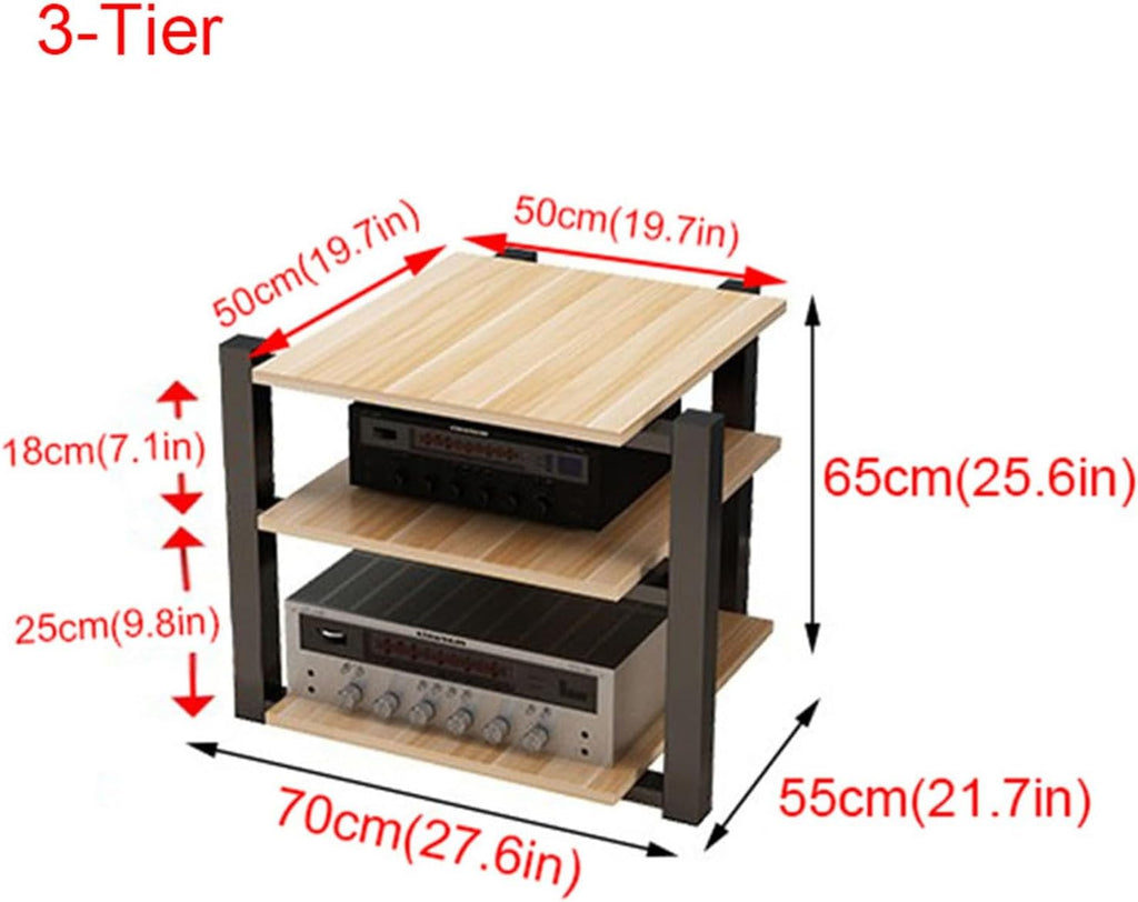 3/4-Tier Media Stand Modern AV Component Cabinet CD Player Stand Corner Audio Rack Tower Wooden Stereo Equipment Storage Cabinet for Home/Office/Theat(B-3-Tier)