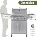 Bestfire 68,000 BTU 5 Burner Propane Gas Grill with Side Burner-Professional-Grade Stainless Steel Outdoor BBQ Grill-647 sq in Cooking Space&Porcelain Cast Iron Grrates-Patio Cart Design for Backyard