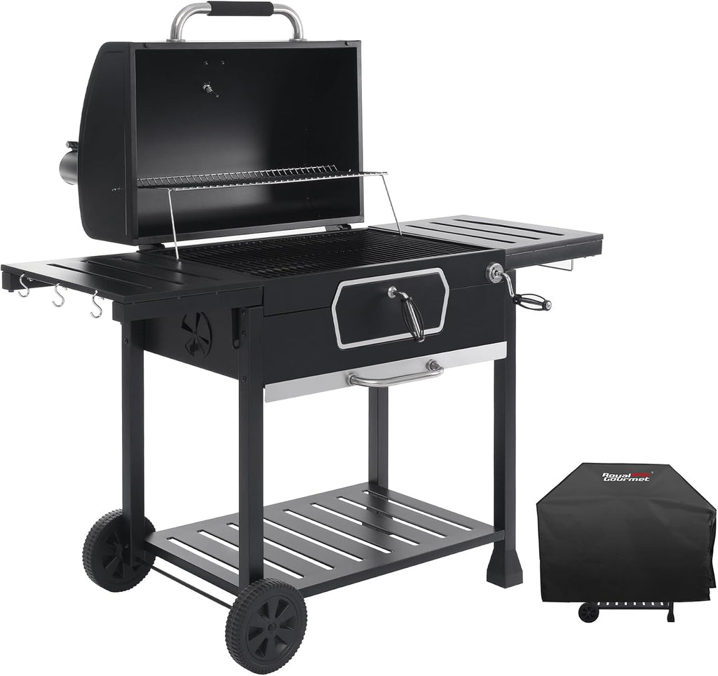 Royal Gourmet CD2030AC Deluxe 30-Inch Charcoal Grill with Cover, Large BBQ Grill with Collapsible Side Tables for Outdoor Picnic Camping Patio Backyard Cooking, Black