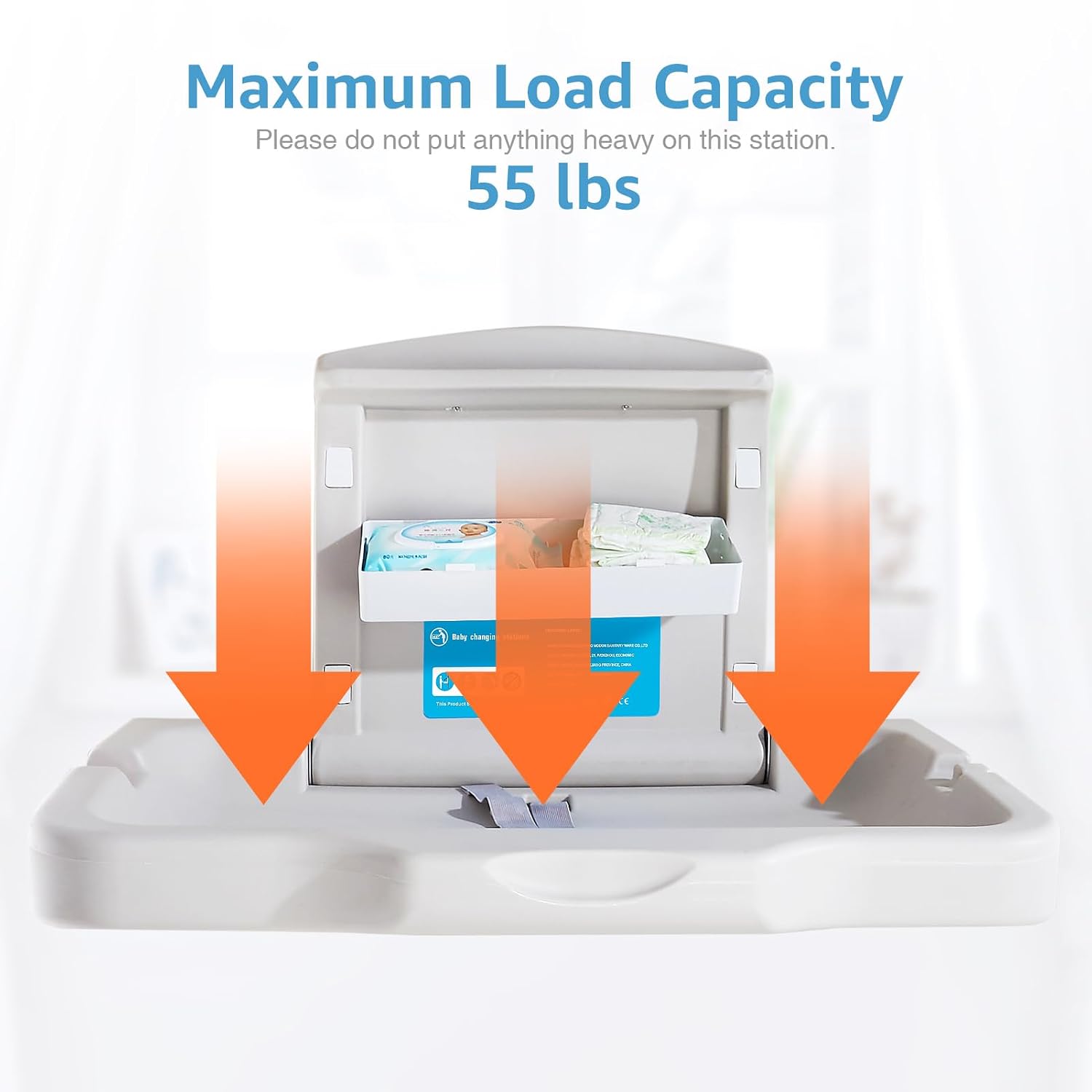 Baby Changing Station Wall Mounted, Baby Changing Table with Safrty Strap, HDPE Fold-Down Diaper Changing Station Table, Foldable Diaper Changing Unit for Commercial Bathroom Restroom