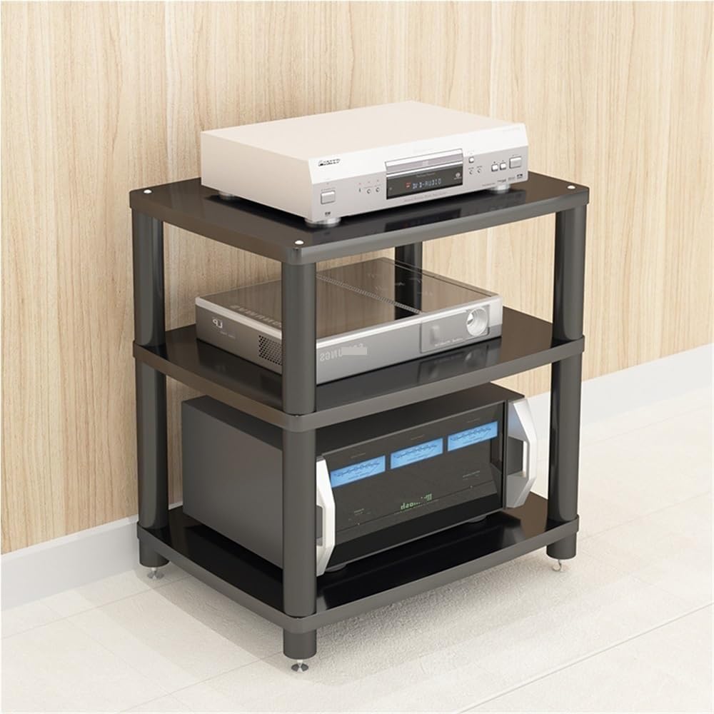 HiFi Audio Rack with Vibration Dampening Feet, Multi-Layer AV Stand for Amplifiers, Stereo Cabinet, Arcade Cabinet, Media Shelf for Home Theater and Audio Equipment(Black,3rd Floor)