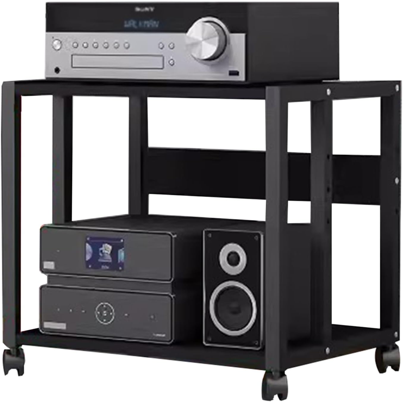 5/4/3/2-Tier AV Media Stand Vertical Storage Cabinet, Office Home Classroom Stereo Rack System Cabinet Adjustable, Mobile Audio Equipment Rack, Portable Record Player Amplifiers Shelf(2 Tier 48.5cm Ta