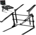 Pyle Portable Dual Laptop Stand - Standing Table with Adjustable Height, Ergonomic Design & Anti-Slip Prongs for DJ Mixer, Sound Equipment, Workstation, Gaming & Home Use - PLPTS38, Black (Pack of 6)
