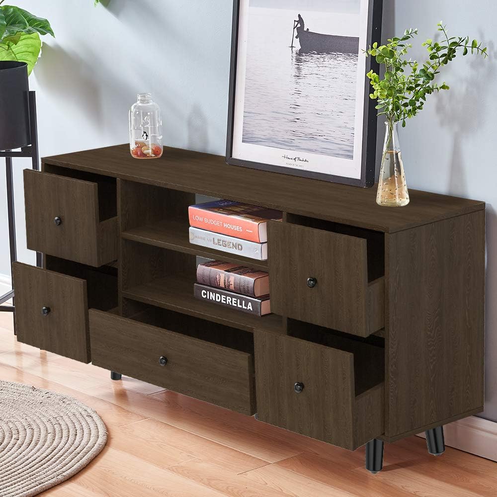 Living Room Wood TV Stand Cabinet with Storage Drawers and Shelves 47 inches, TV Display Media Equipment Storage Buffet Audio Entertainment Center