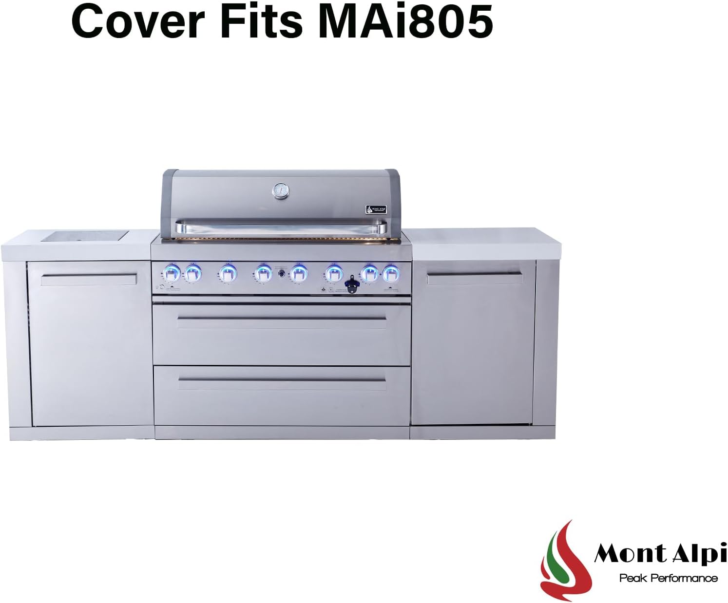 Mont Alpi Heavy Duty Black Water Resistant All Weather Cover for 94' W x 23' D Deluxe Original and Black Outdoor Kitchen Island Grill Models - MAi805 / MAi805-D MAi805-BSS / MAi805-DFC / MAi805-BSSFC