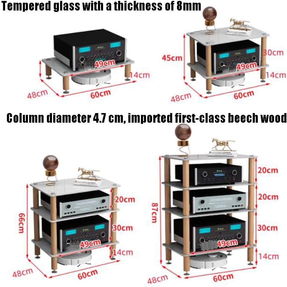 Audio-Video Media Stand 3 4 Tier Tempered Glass Shelves Portable Media Storage Rack for Entertainment Stereo Components, HiFi Audio Equipment(White,1 Tier/60x48x14cm)